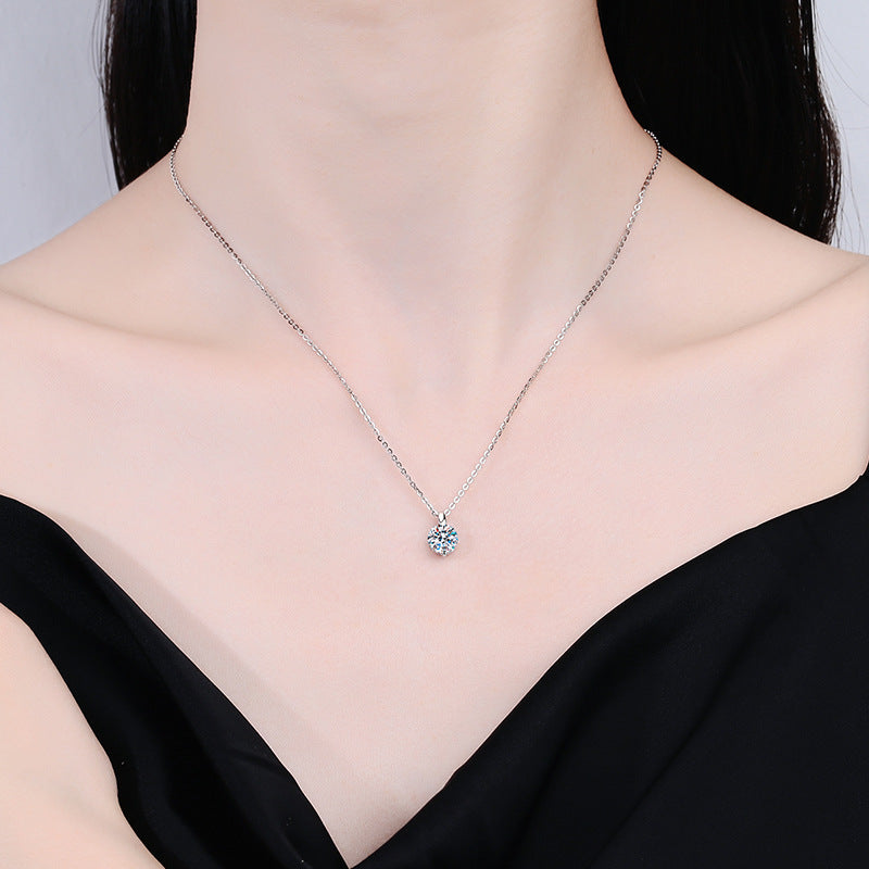 Geometric D-color moissanite pendant necklace in sterling silver