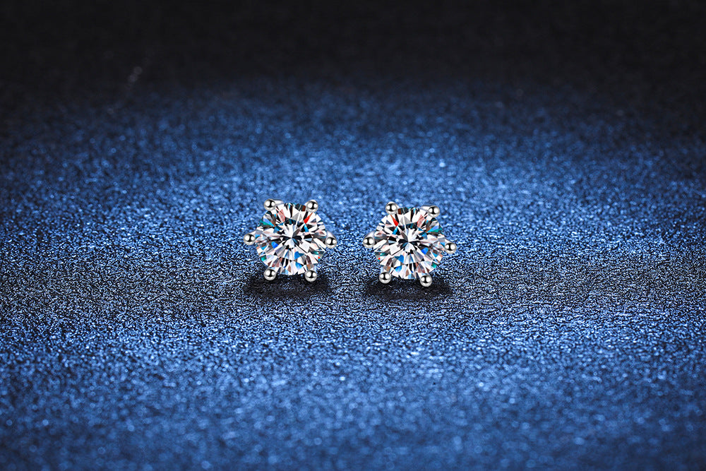 Six-prong moissanite studs studio