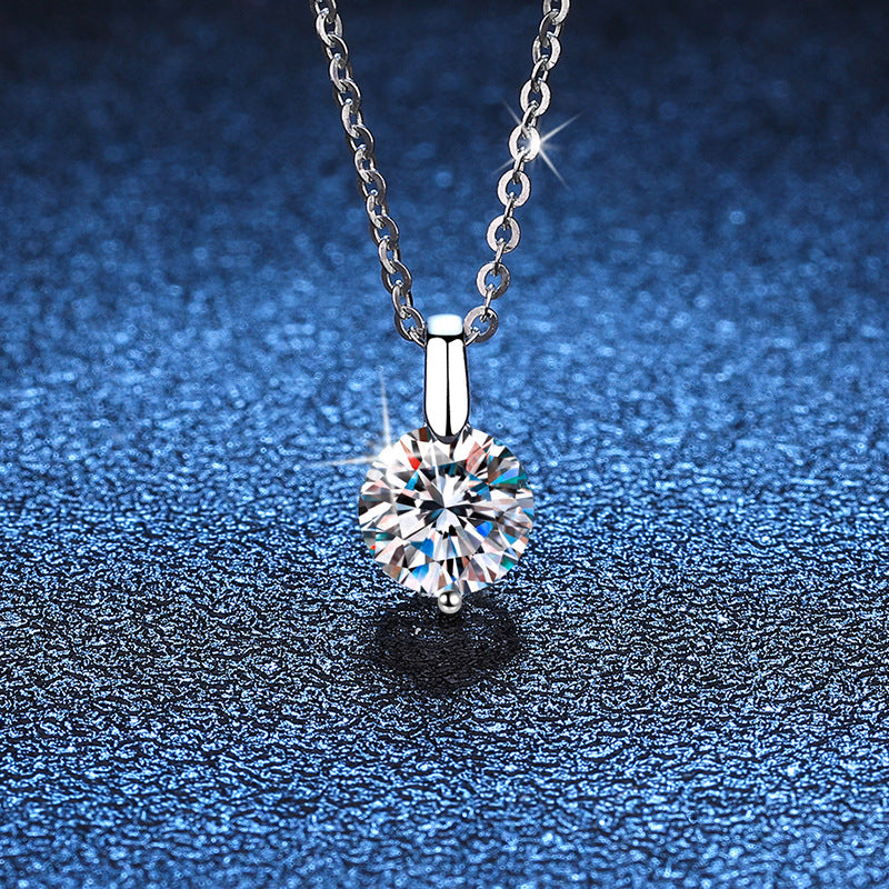 Geometric D-color moissanite pendant necklace in sterling silver