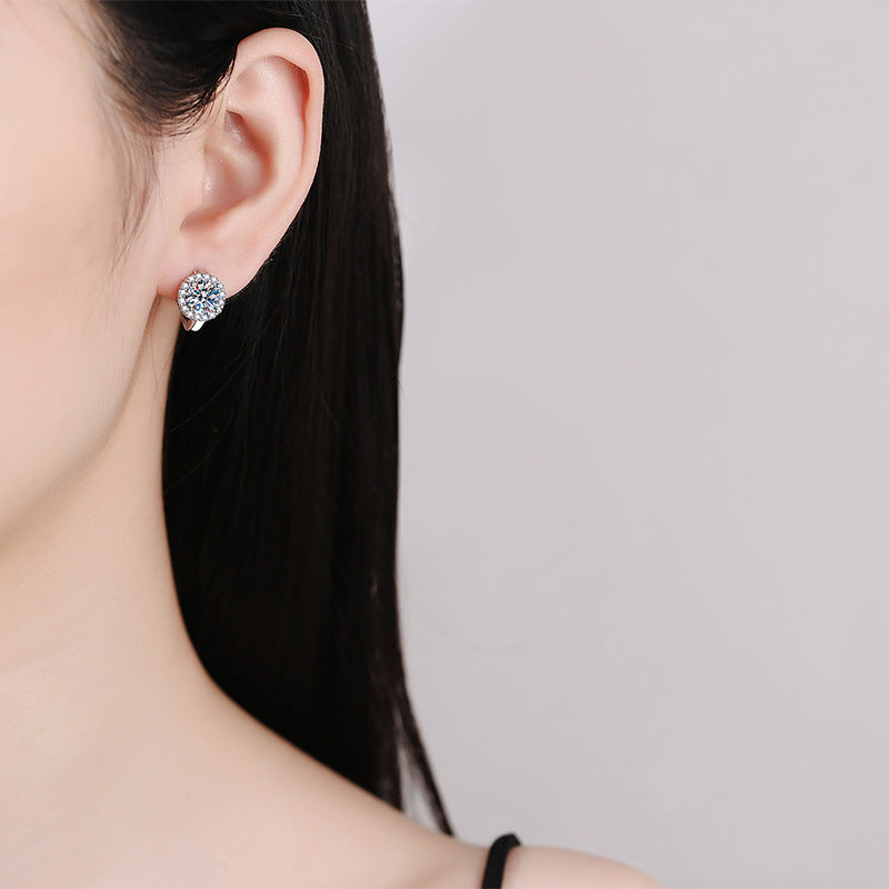 Sunburst halo moissanite earrings in sterling silver