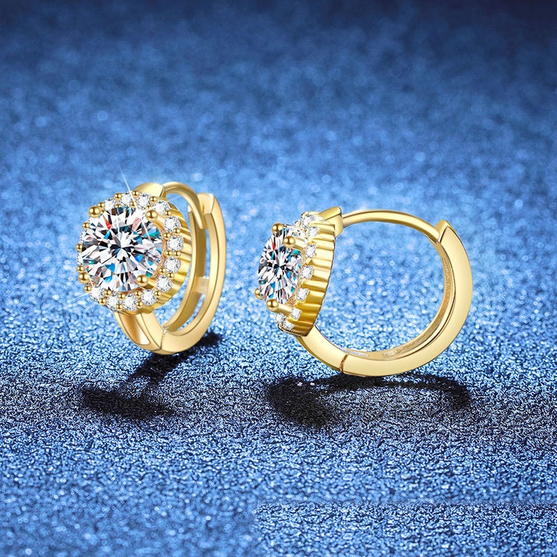 Sunburst halo moissanite earrings in sterling silver