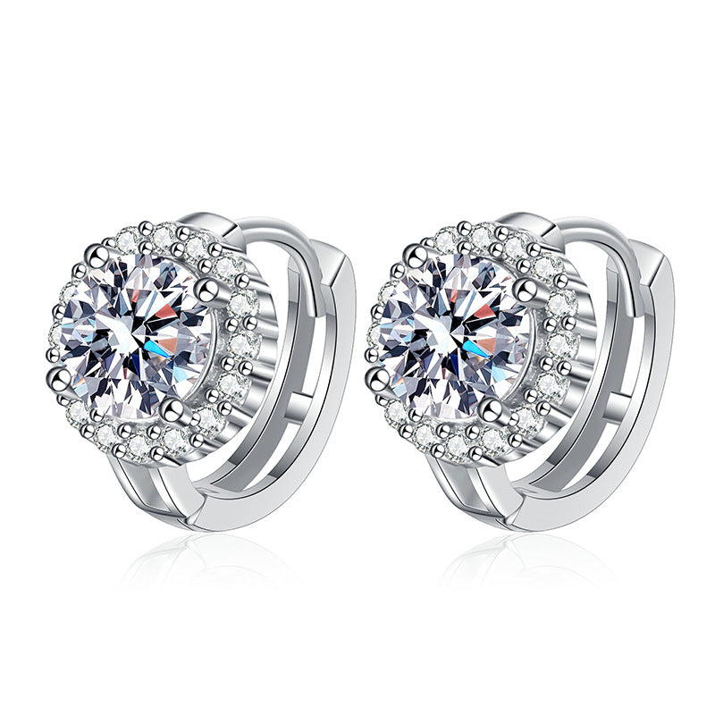 Sunburst halo moissanite earrings in sterling silver