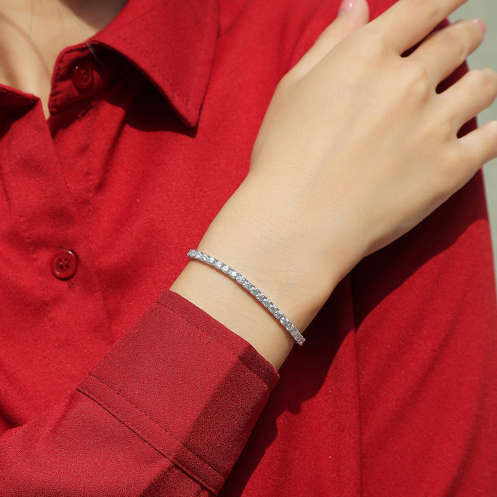 Aeterna Fine full-pavé moissanite tennis bracelet on wrist