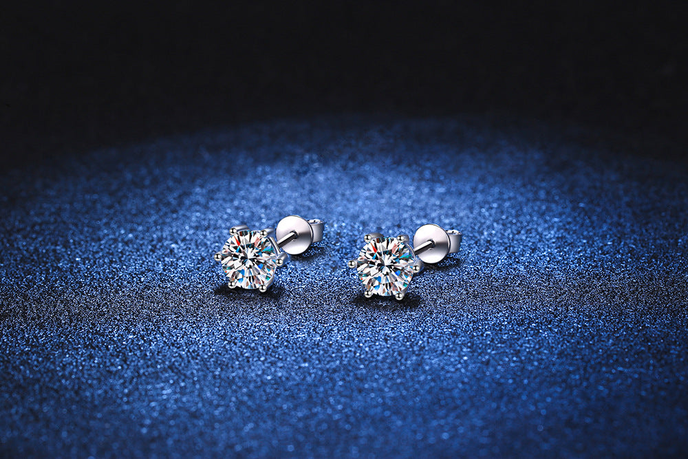 Six-prong moissanite studs side