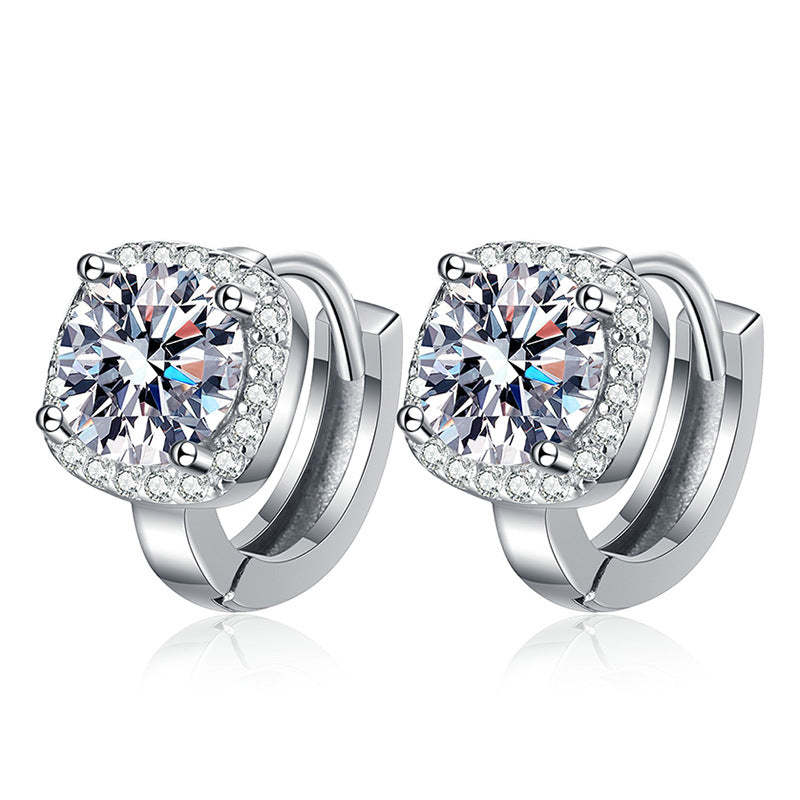 Square halo moissanite huggie earrings silver