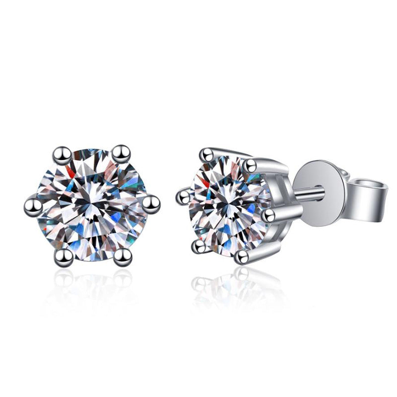 Six-prong moissanite studs close-up
