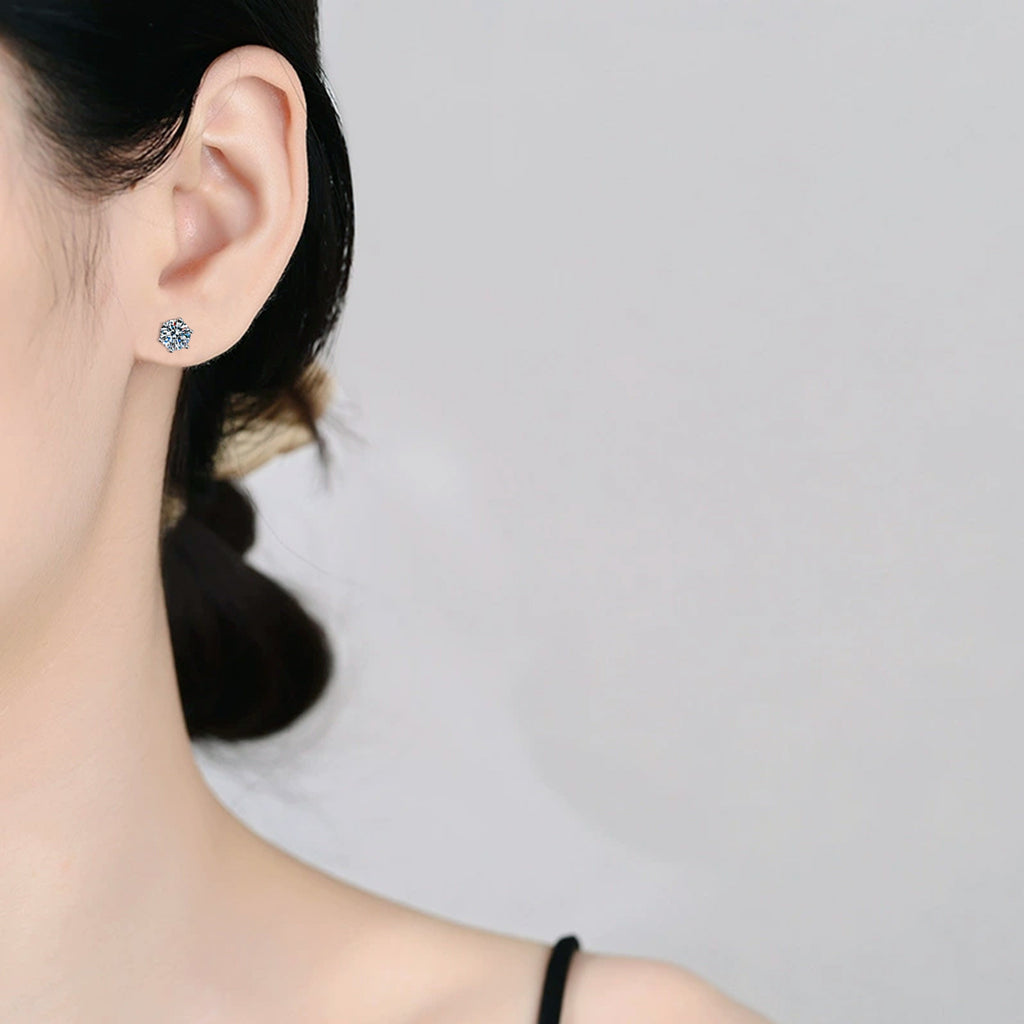 Six-prong moissanite studs angle