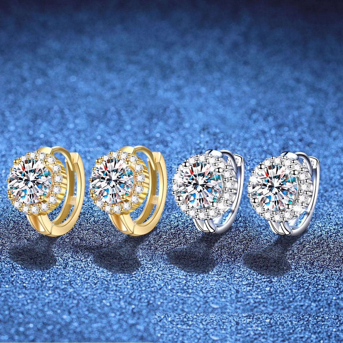 Sunburst halo moissanite earrings in sterling silver