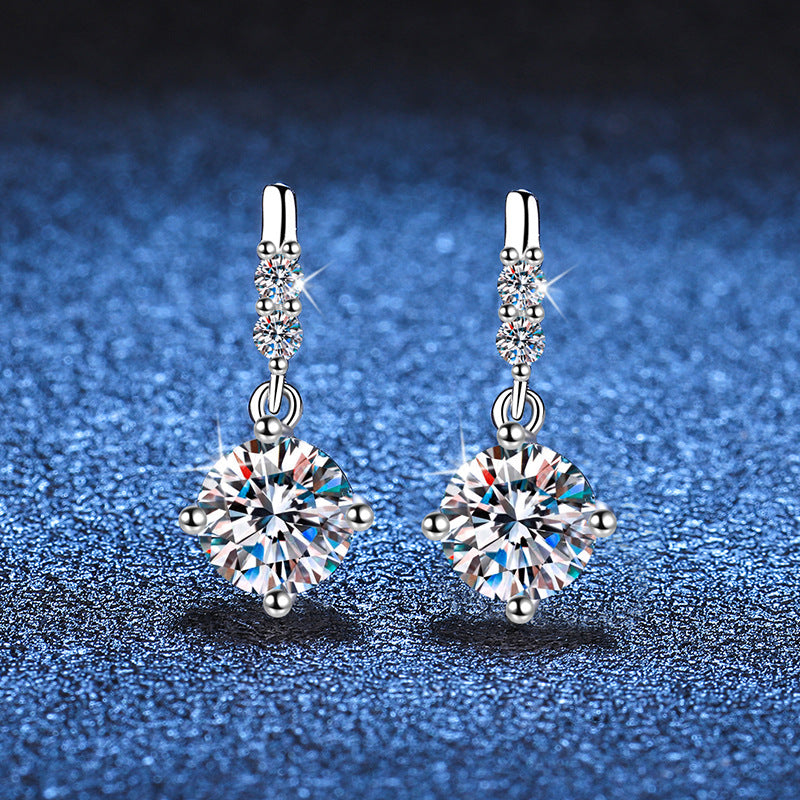 Pavé bar drop moissanite earrings