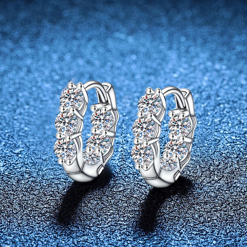 Geometric Moissanite Huggie Hoop Earrings in white gold tone