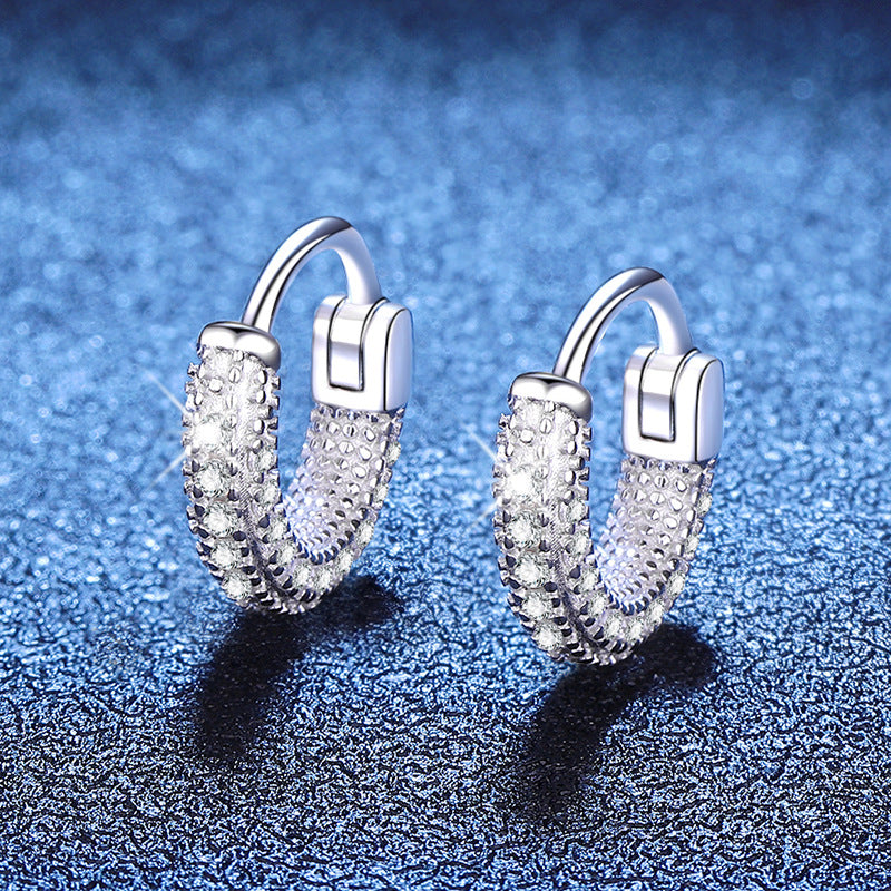 0.7 ct moissanite pavé huggie hoop earrings in sterling silver