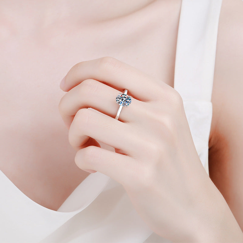 2 ct oval moissanite engagement ring in 925 sterling silver, side profile