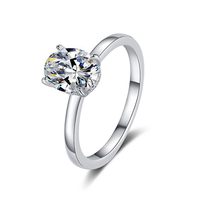 Oval moissanite sterling silver statement ring, styled view