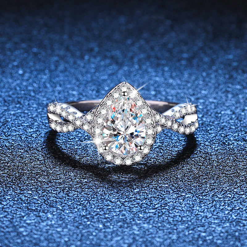 1ct teardrop moissanite halo ring hero view