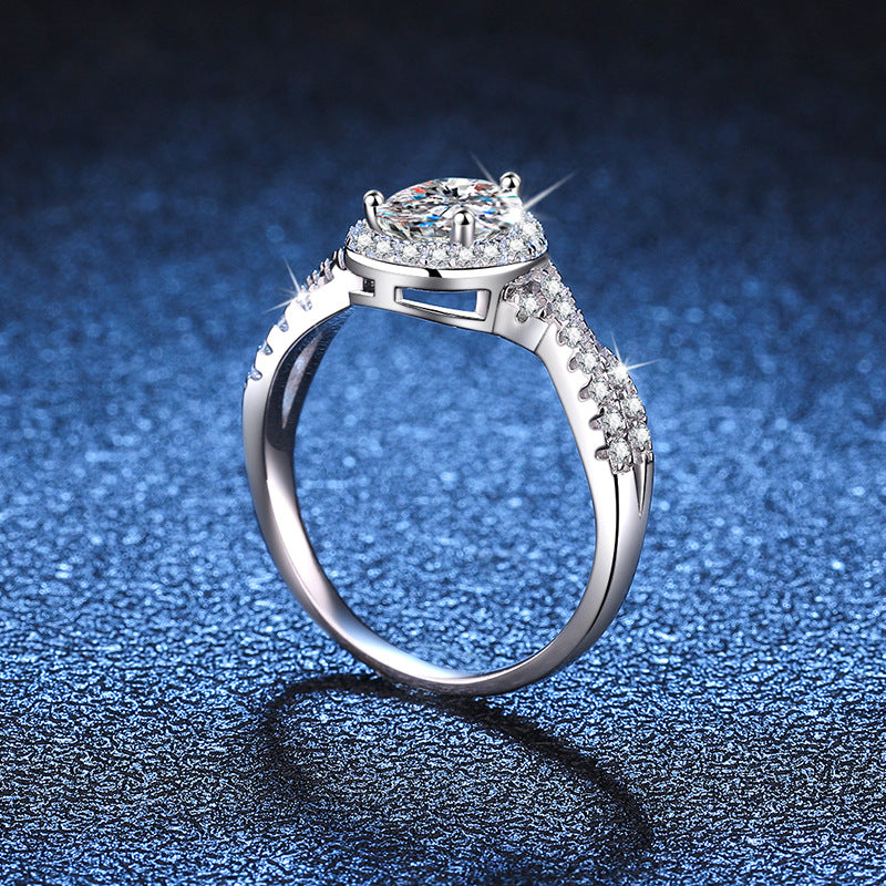 1ct teardrop moissanite halo ring side view
