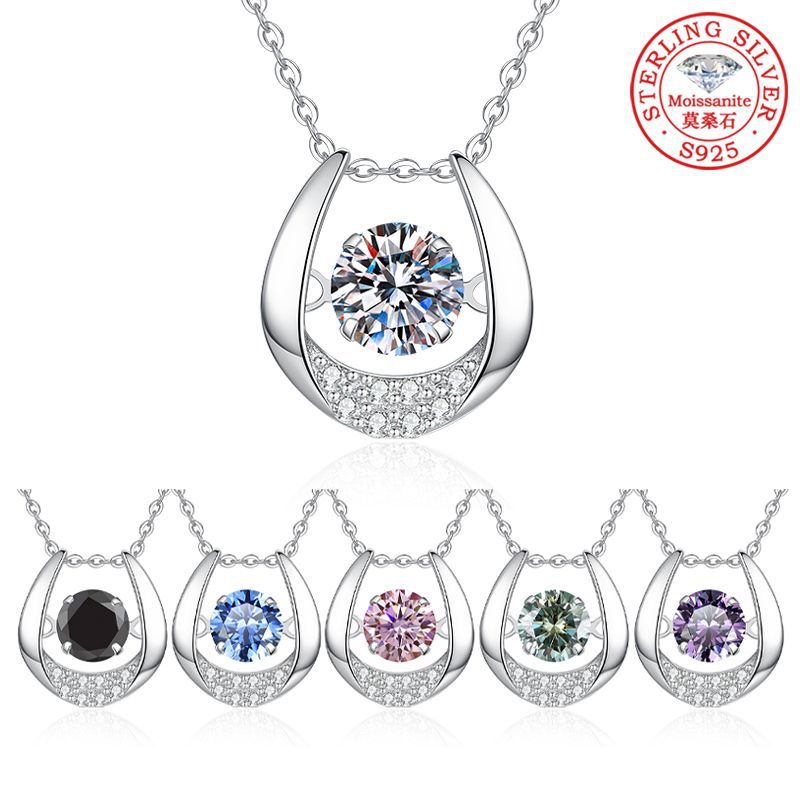 Moissanite pendant necklace and stud earrings in six colors