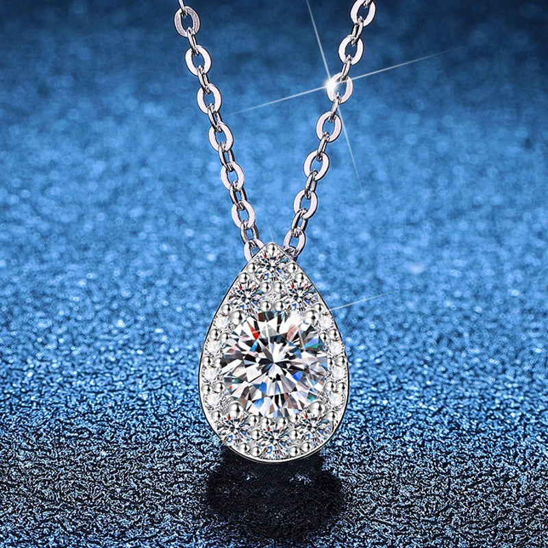 Moissanite teardrop pendant sparkle