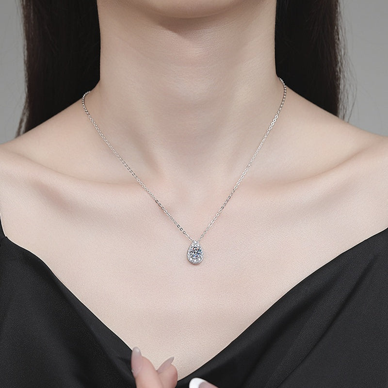 Moissanite teardrop necklace worn