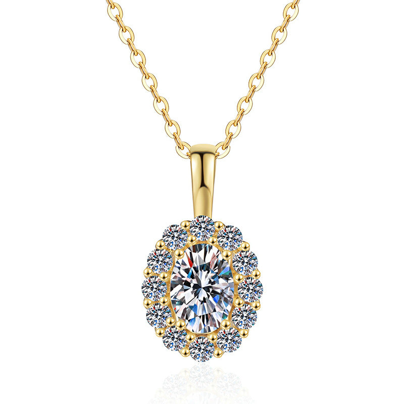 Moissanite oval halo pendant necklace