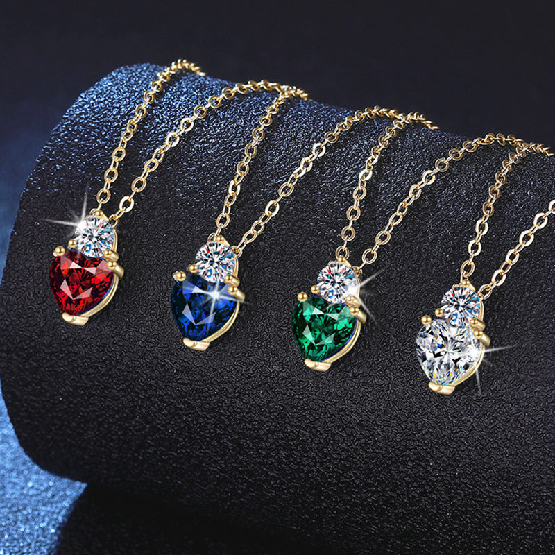 Heart pendant necklaces in ruby, sapphire, emerald and moissanite