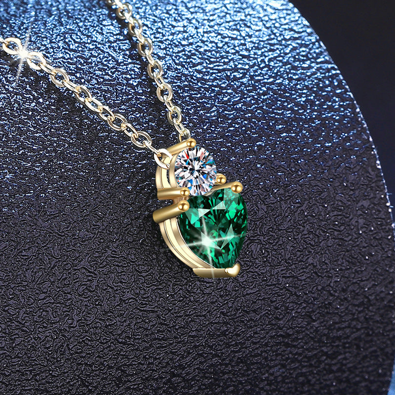 Lab emerald heart pendant necklace