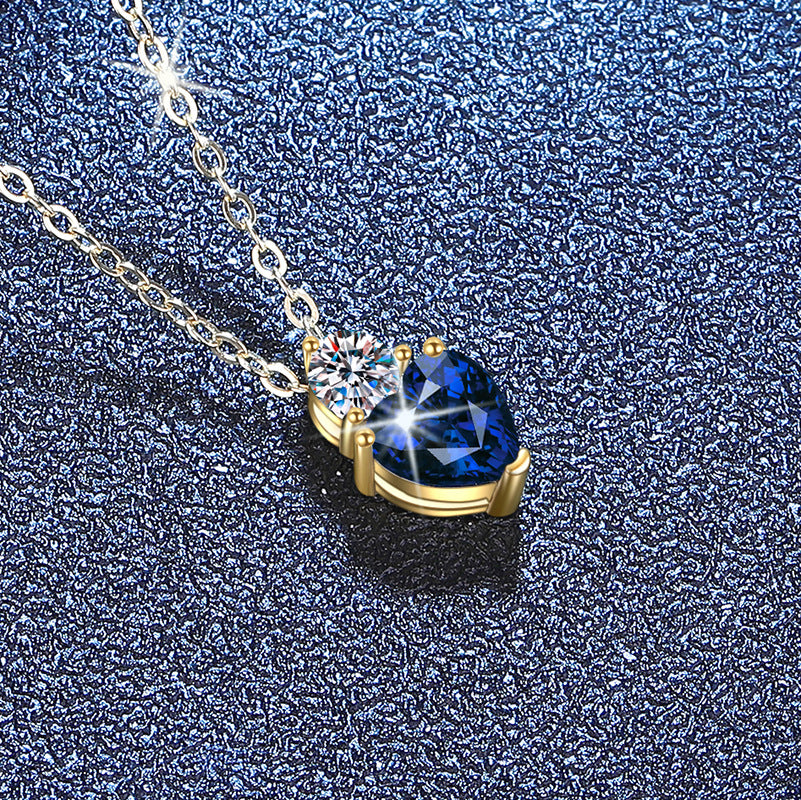 Lab sapphire heart pendant necklace